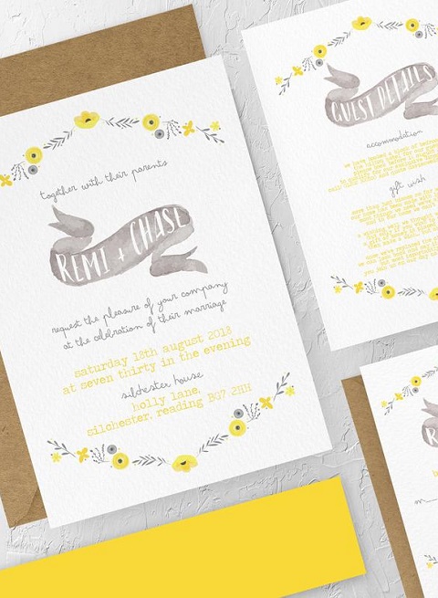 faire part de mariage gris et jaune 